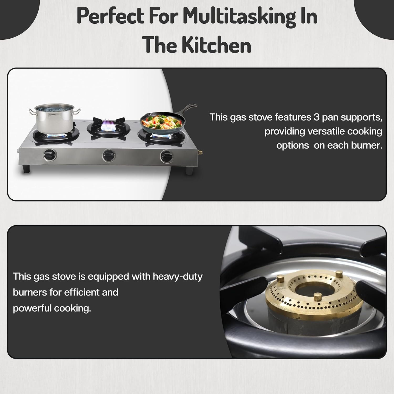 3 Burner Propane Stove -Stainless Steel RV Cooktop Camping Stove - Portable Propane Stove Gas Burners For Cooking Outdoor Grilling Kitchen-With Hose & Regulator Gas Burners for Cooking Indoor…… - Image 8