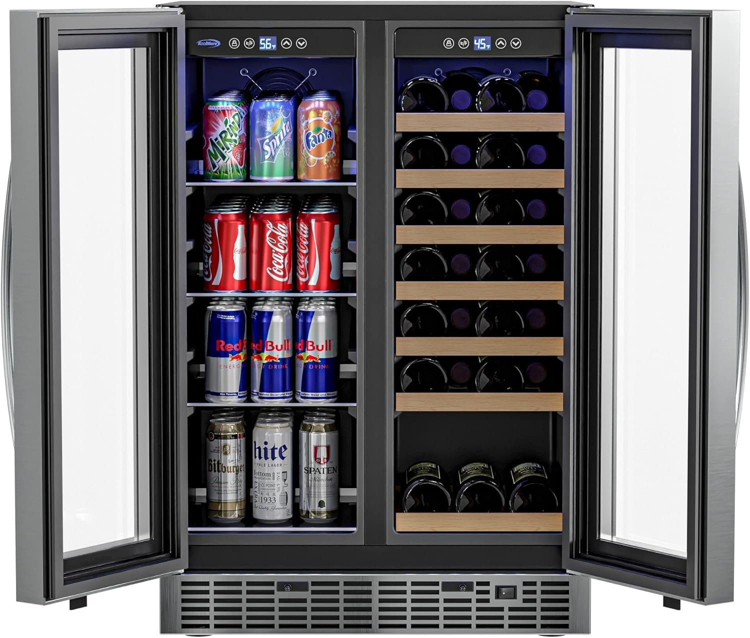 KoolMore 24 Inch Dual Zone Wine Cooler and Beverage Refrigerator with Cool Temperature Control, LED Touch Display, and Adjustable Shelves, Holds up to 21-Bottles and 60-Cans (KM-CWB1830-SS),Silver - Image 3
