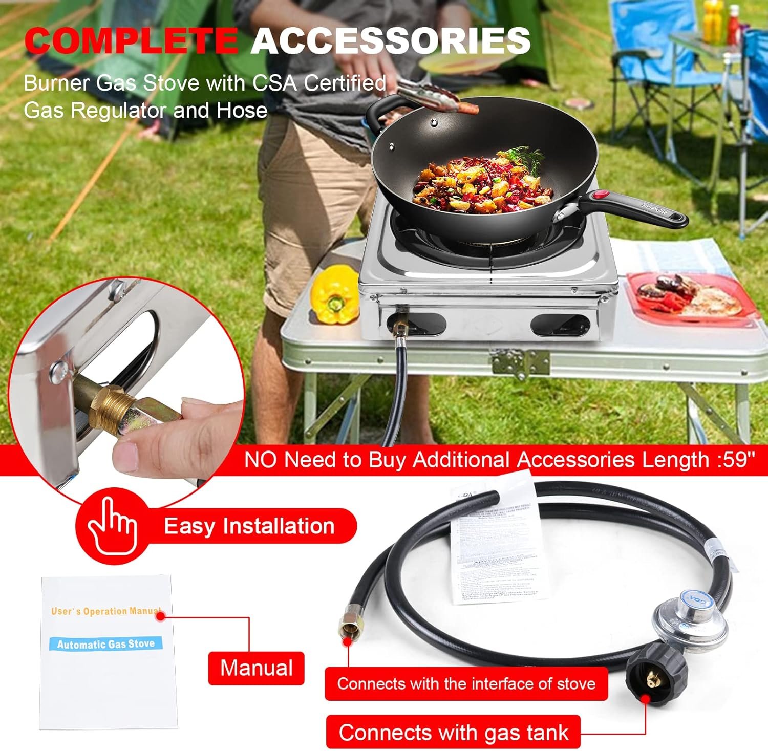 Propane Gas Cooktop,Single Burner Gas Stove Stainless Steel Portable Gas Stove,Auto Ignition Camping Single Burner LPGfor RV, Apartments, Outdoor - Image 5