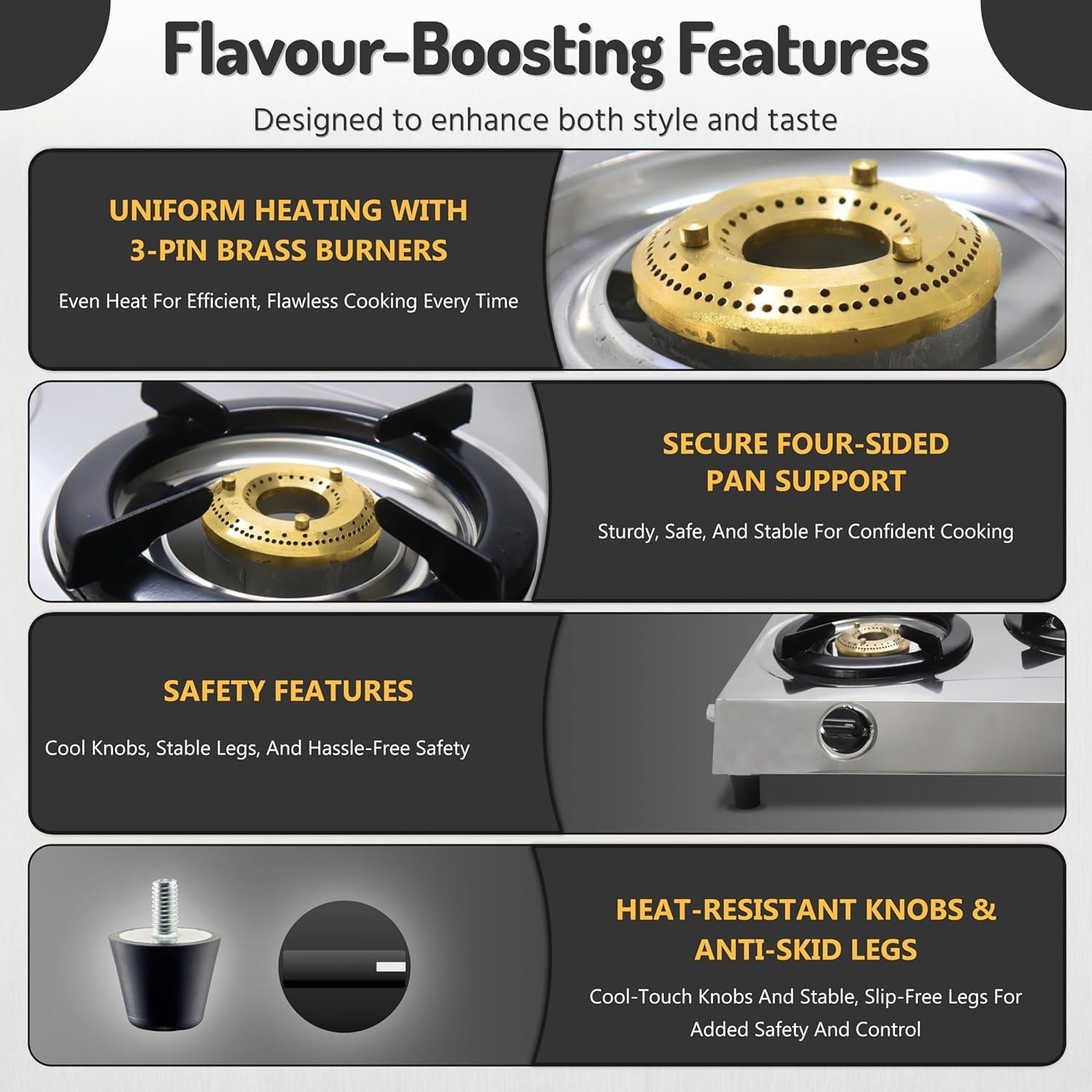 3 Burner Propane Stove -Stainless Steel RV Cooktop Camping Stove - Portable Propane Stove Gas Burners For Cooking Outdoor Grilling Kitchen-With Hose & Regulator Gas Burners for Cooking Indoor…… - Image 6