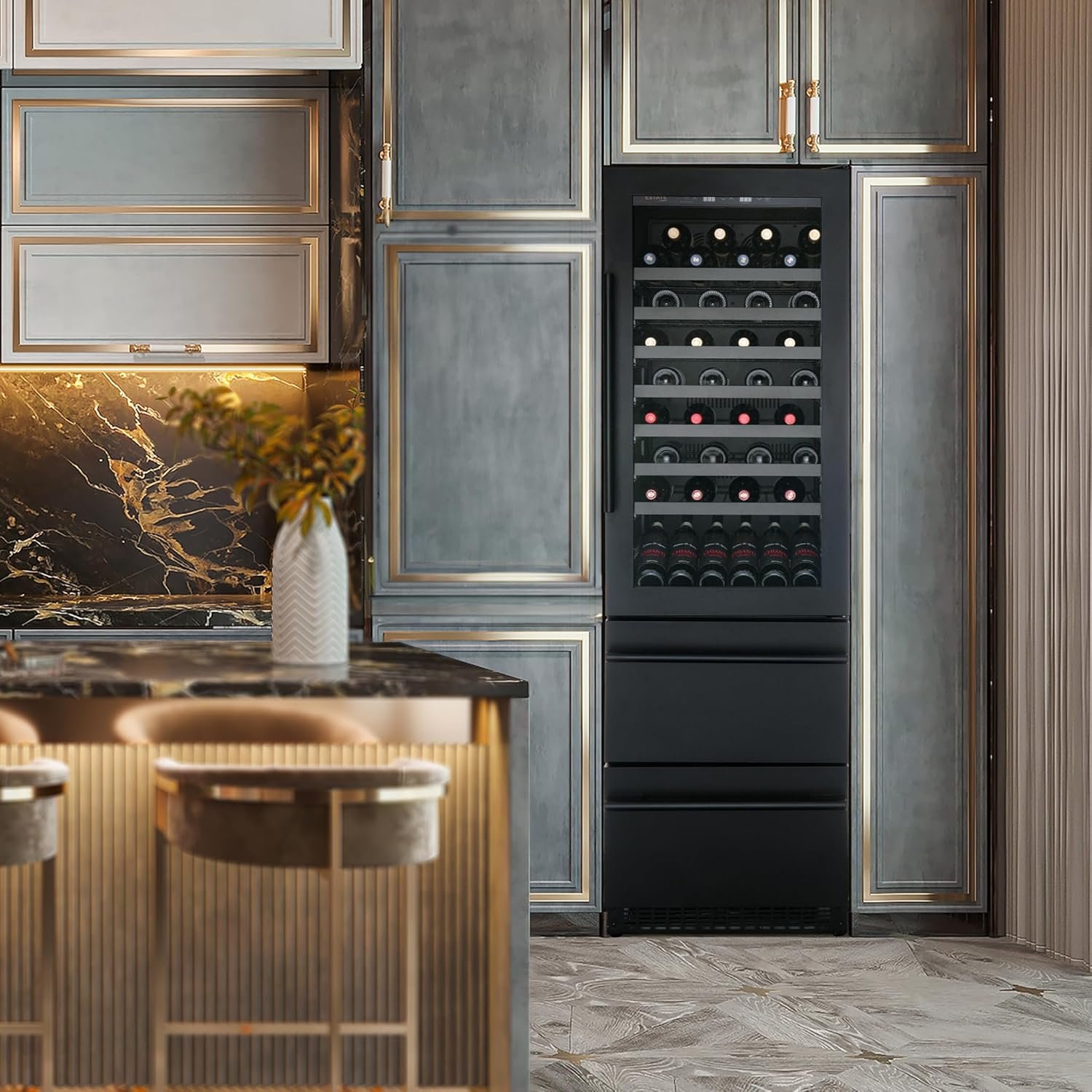ESTATE 24" 108 Bottle Dual Zone Wine Fridge and Beverage Center Refrigerator Drawer Cabinets with 175 Can Capacity, Premium Built in Wine Cooler in Black Stainless Steel and Full Extension Shelves - Image 7