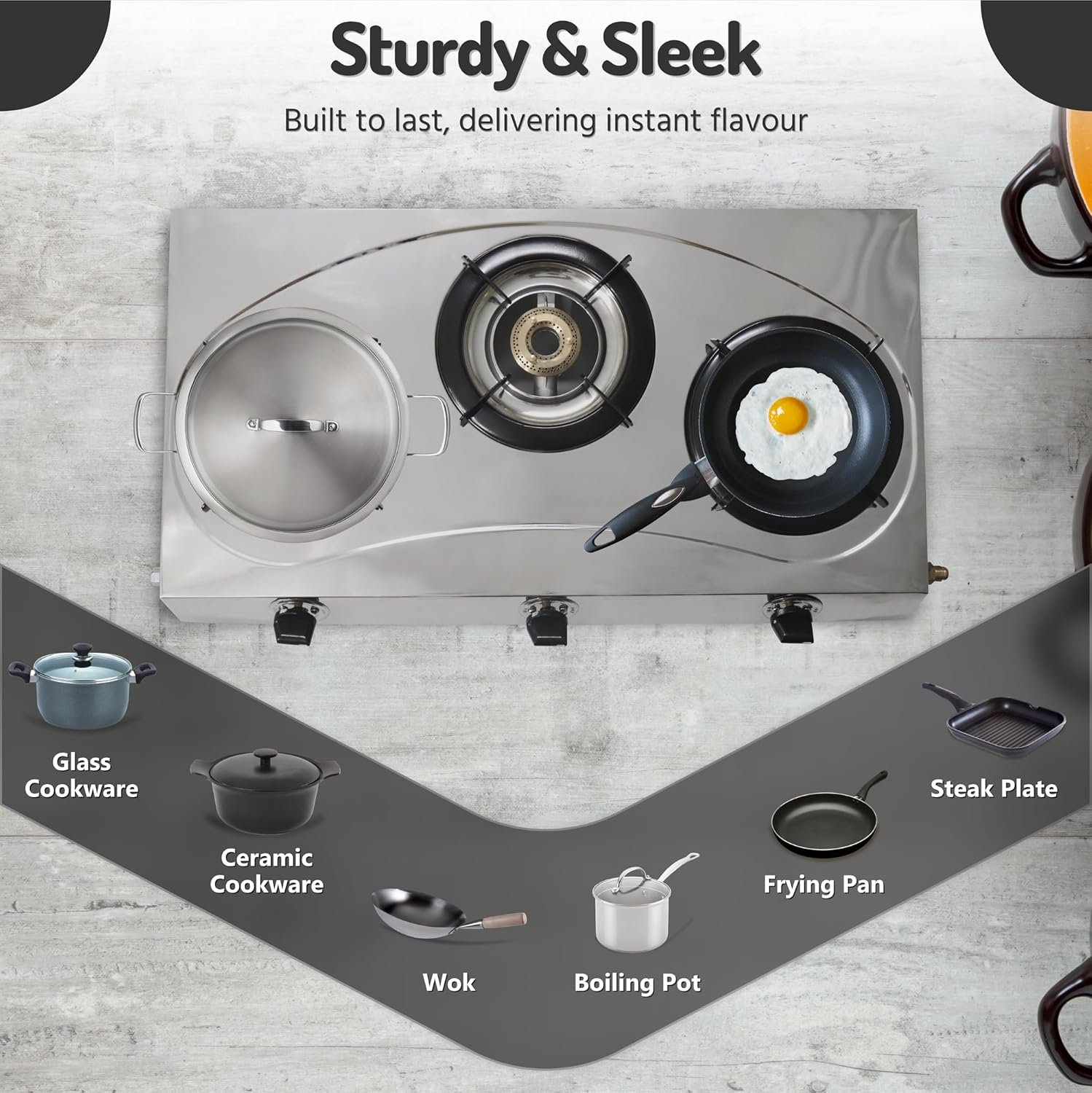 3 Burner Propane Stove -Stainless Steel RV Cooktop Camping Stove - Portable Propane Stove Gas Burners For Cooking Outdoor Grilling Kitchen-With Hose & Regulator Gas Burners for Cooking Indoor…… - Image 4