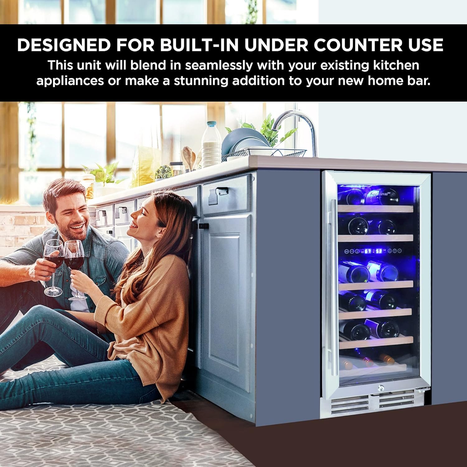 Koolatron Wine Fridge - Under Counter Wine Cooler, 28 Bottle Chiller, Built in Wine Cabinet for Champagne, Red & White Wine, Bar, Dual Zone Freestanding Cellar, Stainless Steel - Image 2